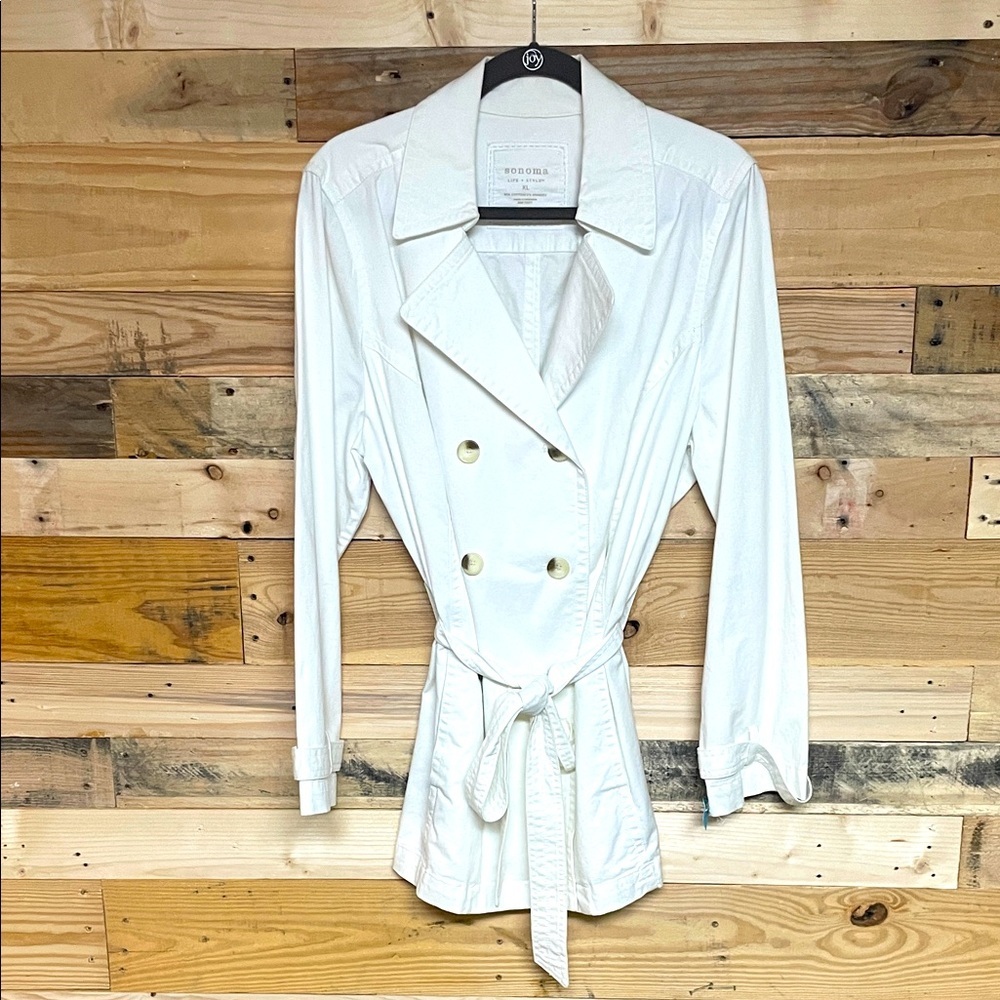 Sonoma size XL White Soft Denim Double-Breasted Trench Coat with Pockets - Picture 1 of 11